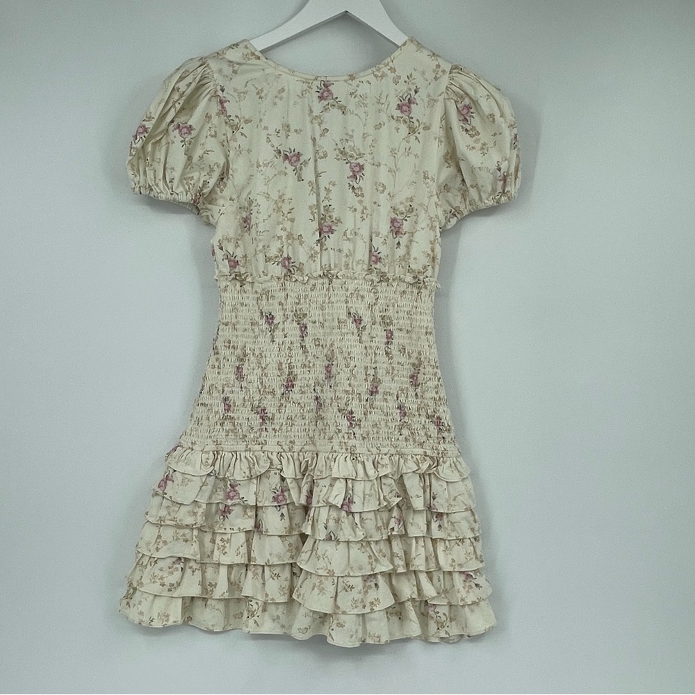 LoveShackFancy Radia Smocked Cotton Delicate Floral Print Mini Dress Size S - Picture 3 of 7